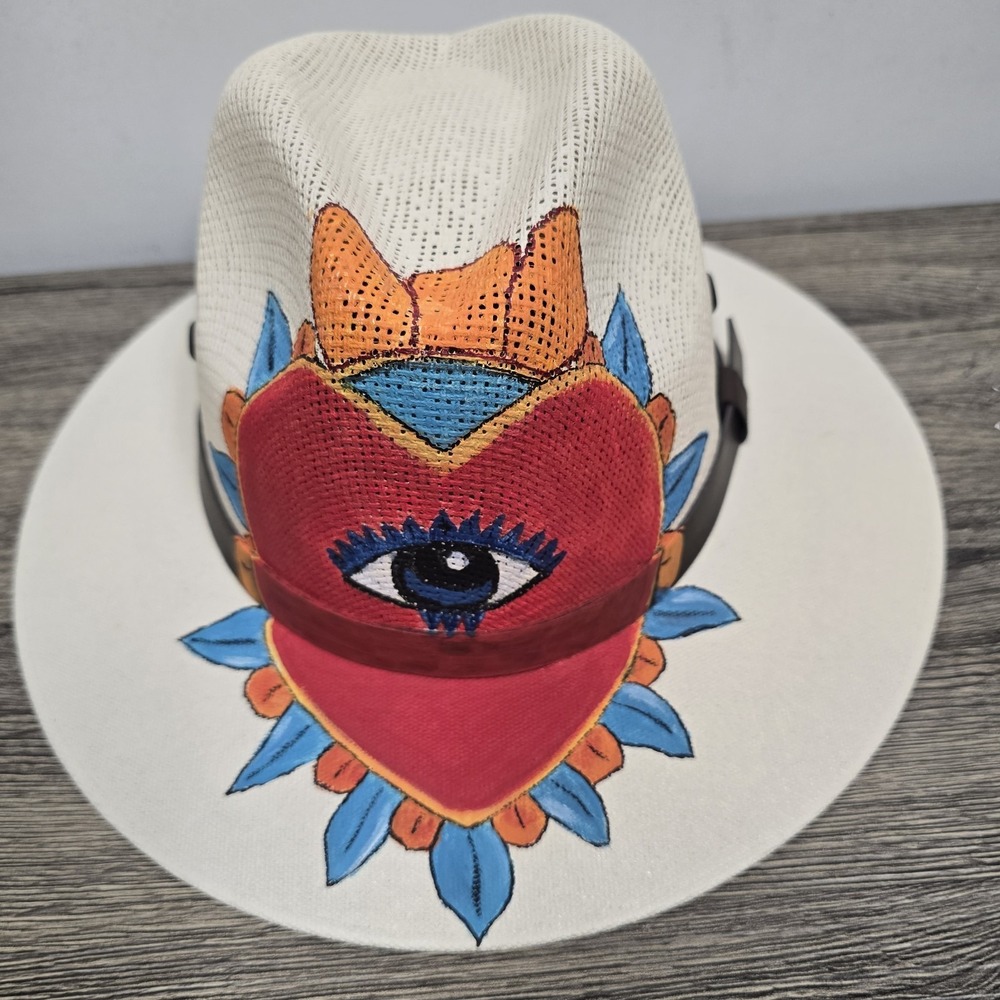 HAT MEXICAN Artisanal Hand Painted Fedora Evil Eye‎ Mal De Ojo HUNTER Brand - Picture 12 of 12